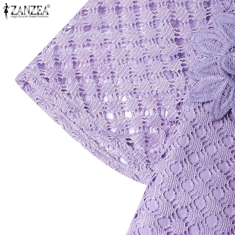 ZANZEA Women Elegant Casual Lace Patchwork Summer Short Sleeve Sheath Dress