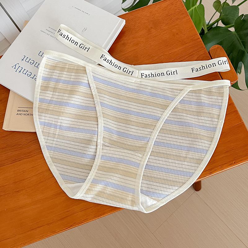 Women's Underwear Waist Cutout Underwear Women's Briefs Stripe Patchwork Thin  Antibacterial Panties