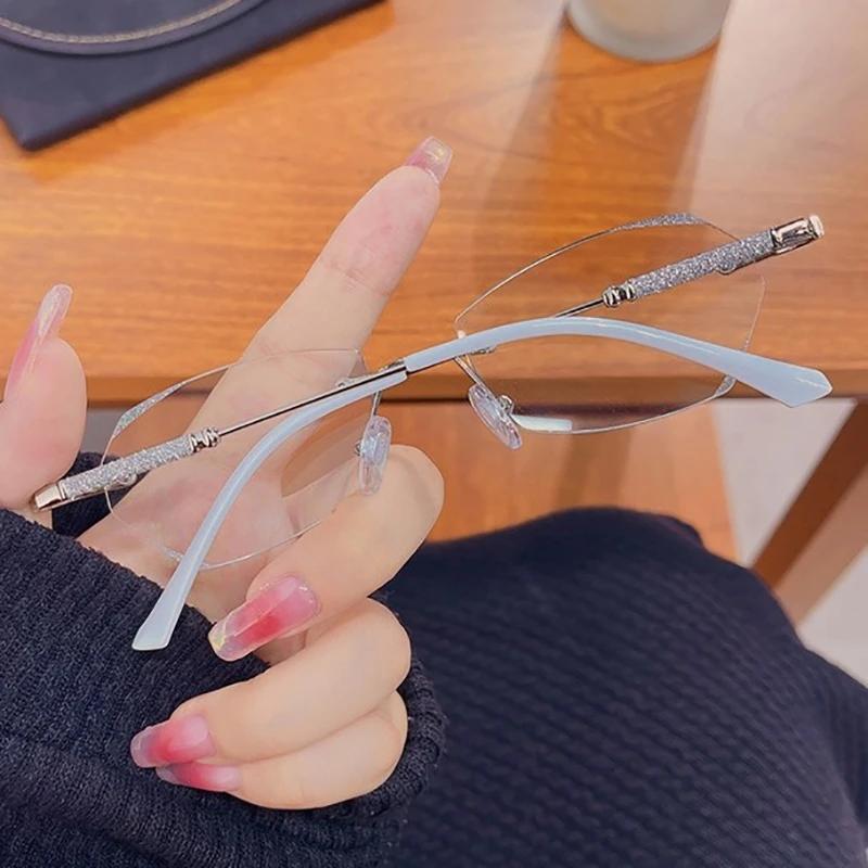 May Flower New Diamond Cut Edge Rimless Reading Glasses Actress Light Fine Flash Glasses Fashion All-Match Anti-Blue Gasses
