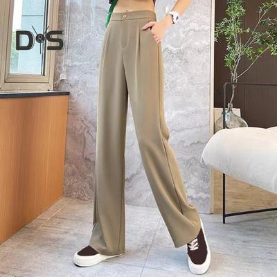 Frühling Sommer Frauen Hohe Taille Anzug Hosen Einfarbig Taste Fliegen Tasche Dünne Stil Gerade Breite Bein Lange Hosen Streetwear