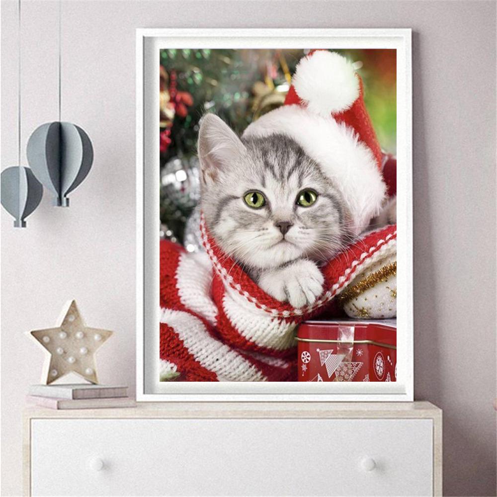 huacan Christmas 5D DIY Diamond Painting Cat Full Drill Square Diamond Embroidery Dog Winter Decor Home Picture Of Rhinestone
