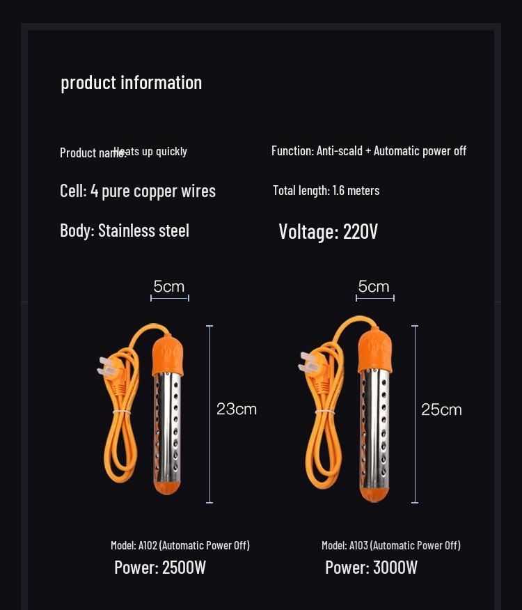 Quick and Safe Electric Heating Rod with Auto Power Off for Dormitory or Home Use