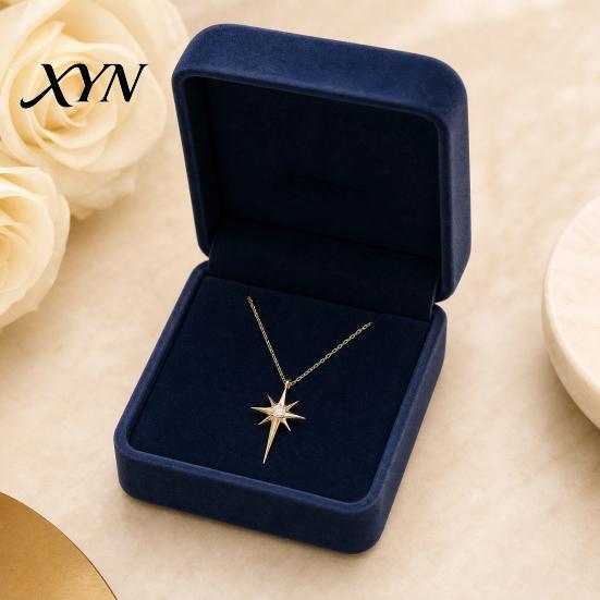 Elegant Star Charm Mini Eight-Pointed Necklace for Women, Rhinestone Pendant Necklace, Chain Statement Jewelry Gift Her Zircon