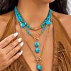 Bohemian Turquoise Geometric Pendant Necklace With Gold Chain For Women Summer 2025