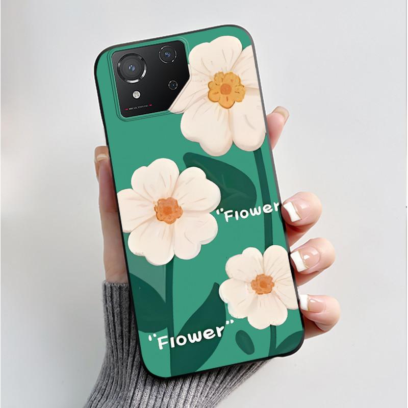 For ASUS ROG Phone 8 Case For ROG Phone 8 Pro Case Capa Soft Silicone Black Shell Cover Cute Flower Cartoon Printing Phone Cases
