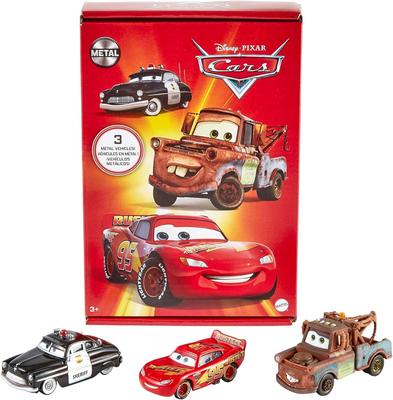 Cars Mattel Mini Racers Diecast Car Set Disney Pixar Movie Birthday Mattel Toys Radiator Springs (McQueen, Sheriff, Mater, Cars, Gift) - 3-Pack [Used]