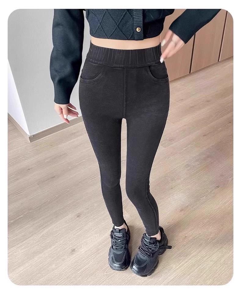 Women's Fleece-Lined High-Waisted Leggings: Warm, Slimming, Elastic, Plus Size, Suitable for Autumn/Winter, Yoga, Tapered Sports Pants.