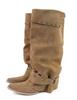 Cowhide version retro niche design sense pants boots long boots women pointed thick heel hottie black pleated pile boots
