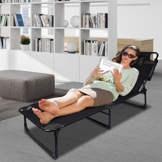 Kempingová skládací postel Nastavitelná 4-polohová pro dospělé Sklápěcí skládací lehátko s polštářem Venkovní lehátko Spací postel