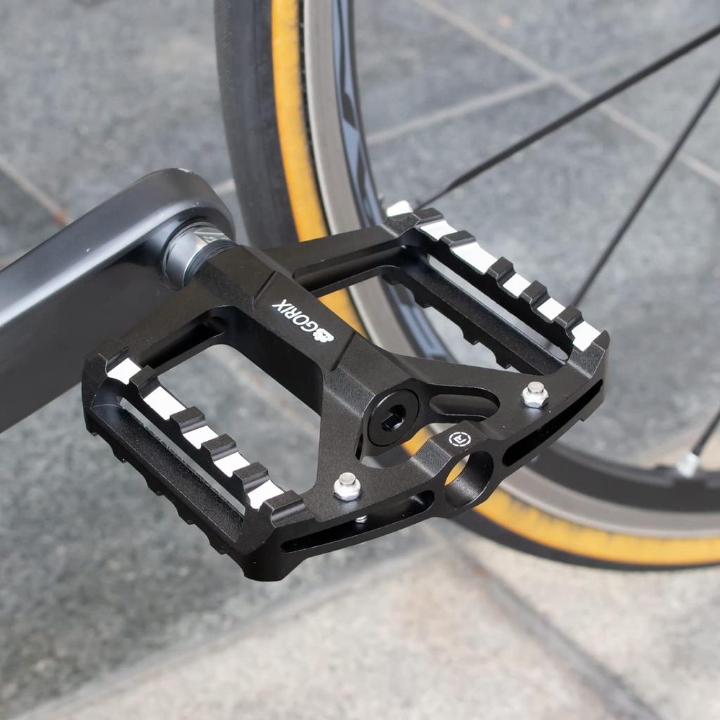 GORIX Bicycle Flat 3 Smooth Lightweight Wide Thin Pins Matte for Road Cross Mountain and Other Bicycles Pedals, Pedals, Bearings, Rotation, Aluminum,