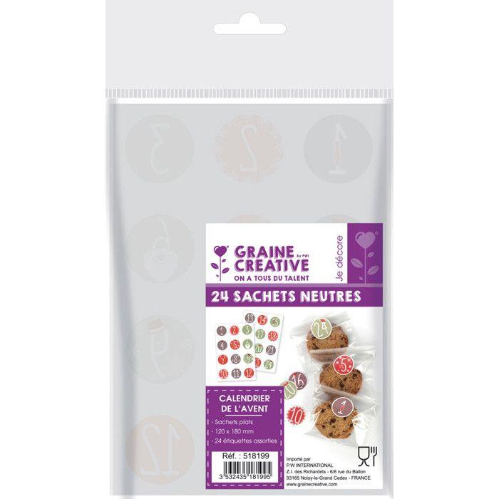 Sachet de l'avent 18 cm x 12 cm - lot de 24 sachets et autocollants