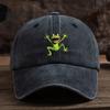 MenS Vintage Washed Baseball Cap with Cartoon Frog Print Textile Machine Washable Black Casual Outdoor Hat for Hiking