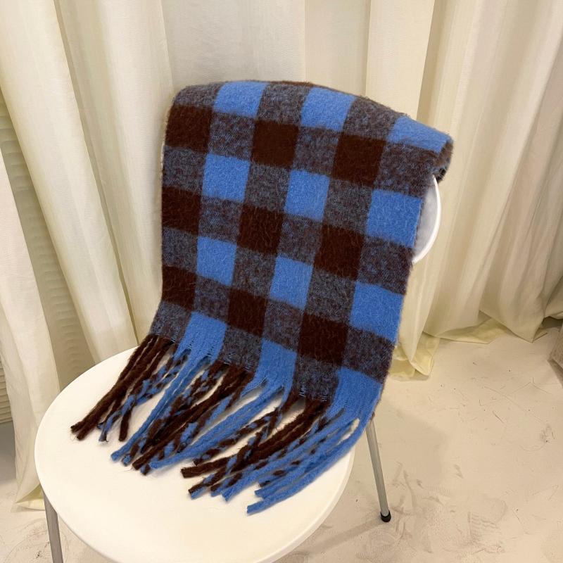 Korean Style Plaid Scarf for Women Mohair Soft Thickened  Warm Soft Girl Tassel Versatile Small Version Trendy Scarf for Men