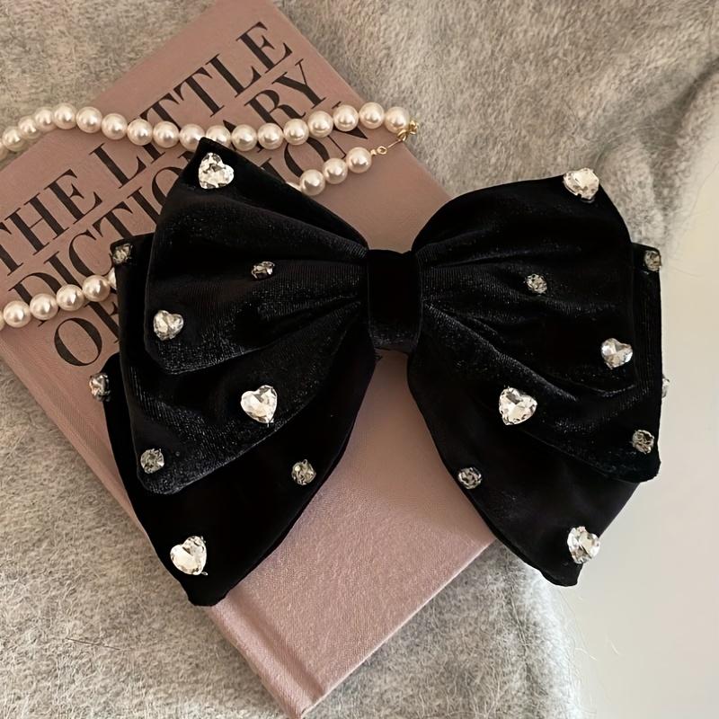 1pc Elegant French Bow Rhinestone Hair Clip-Black-Adorned Hairpin with Large Statement Bow for Women,Sparkling Hair Accessories