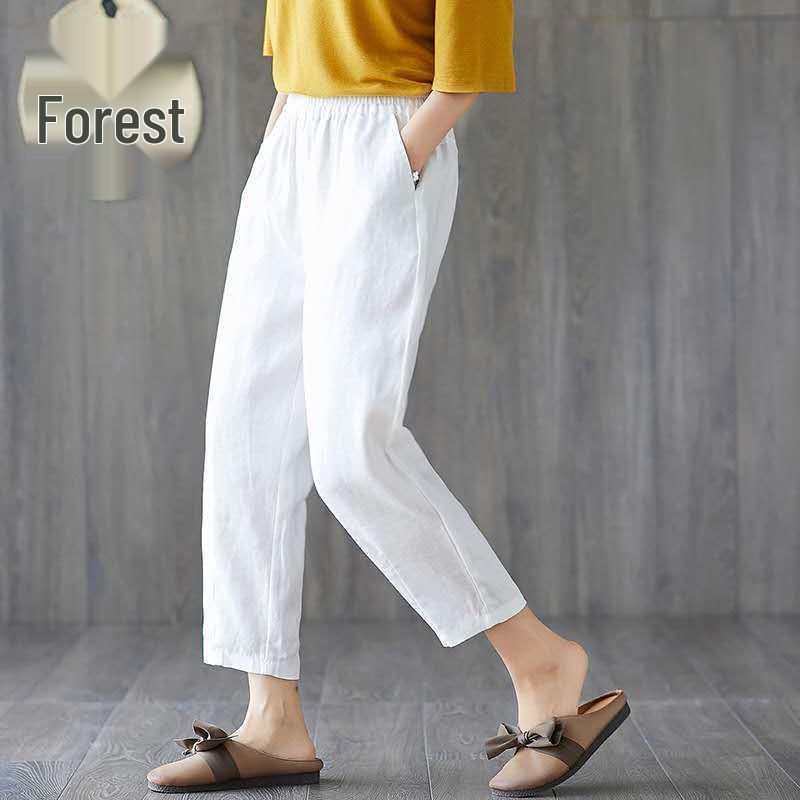 Retro Artistic Cotton Harem Pants - Breathable, Loose-Fit Summer Women's Plus Size Cropped Pants