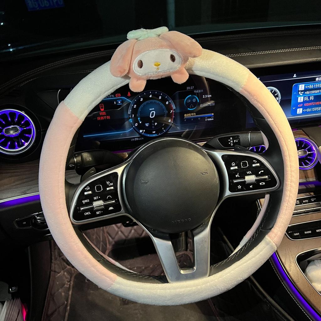 38cm Sanrio Short Plush Universal Steering Wheel Cover Female Cute Personality Non-Slip Comfortable Warm Handle