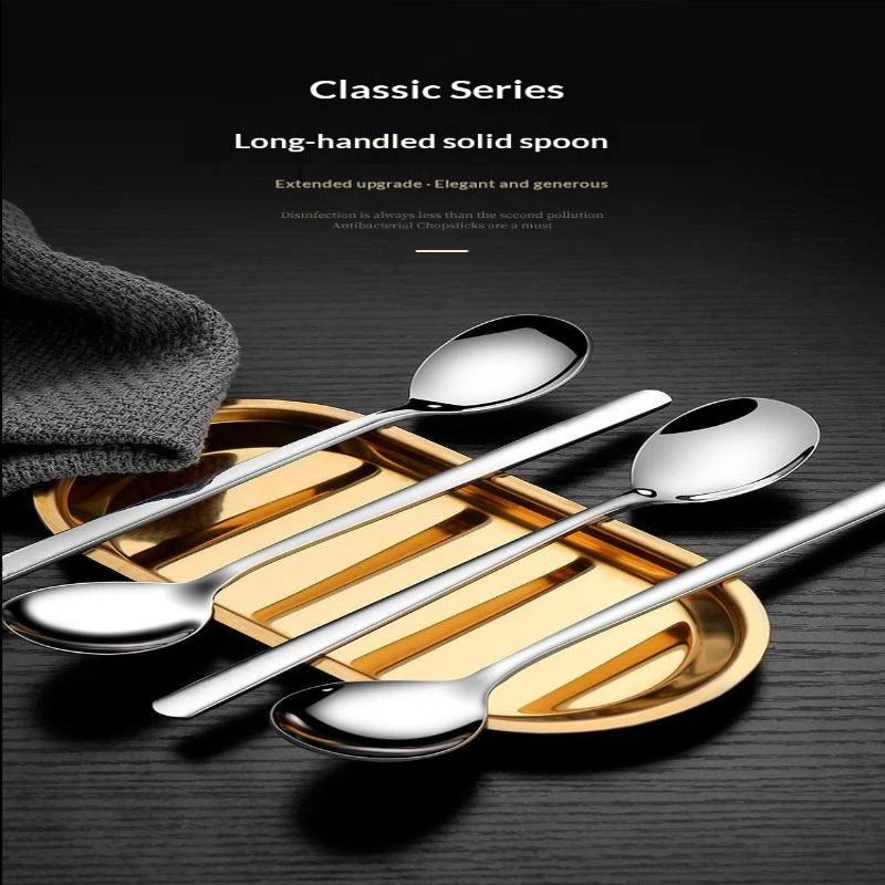 6Pcs Stainless Steel Coffee Spoon Ice Cream Dessert Tea Spoon Long Handle For Picnic Kitchen Supply Tableware Christmas Gift