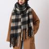 Tassel Plaid Wool Scarf Plush Long Shawl Retro Winter Cashmere Scarves  Autumn Winter