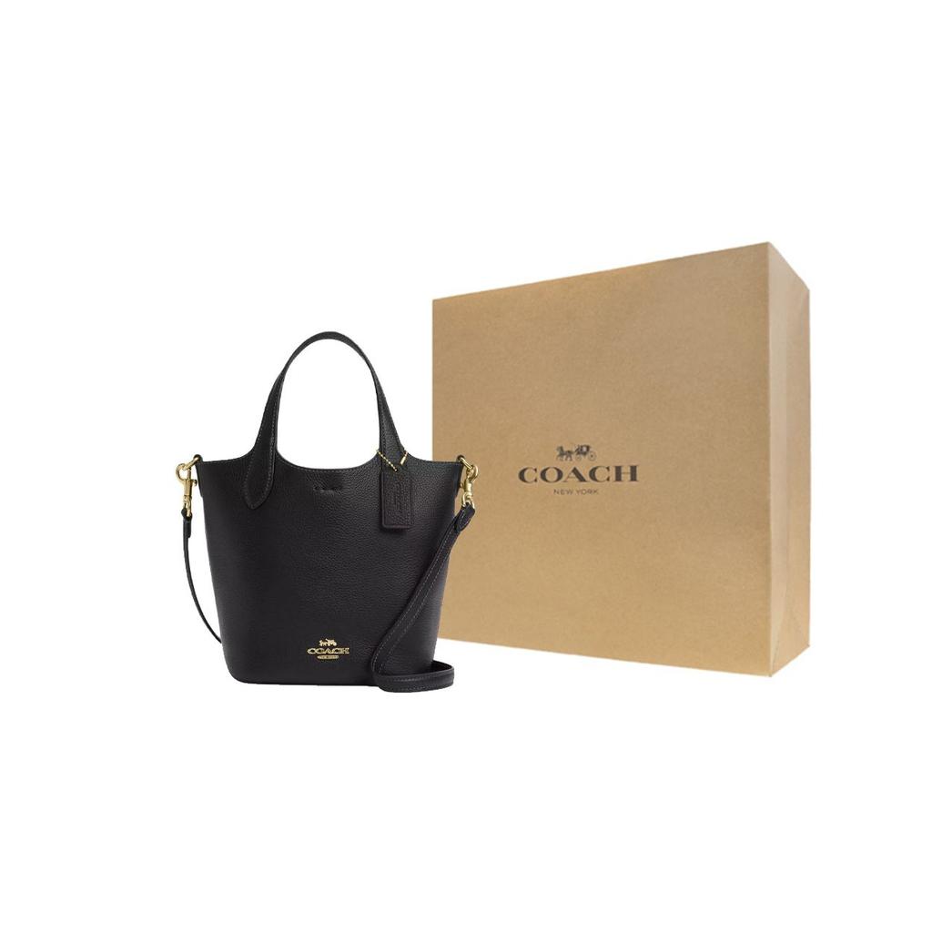 Coach Hanna 18 Magnetic Snap Double-Sided Leather Bucket Bag Women Bags Gold Black CR168-IMBLK