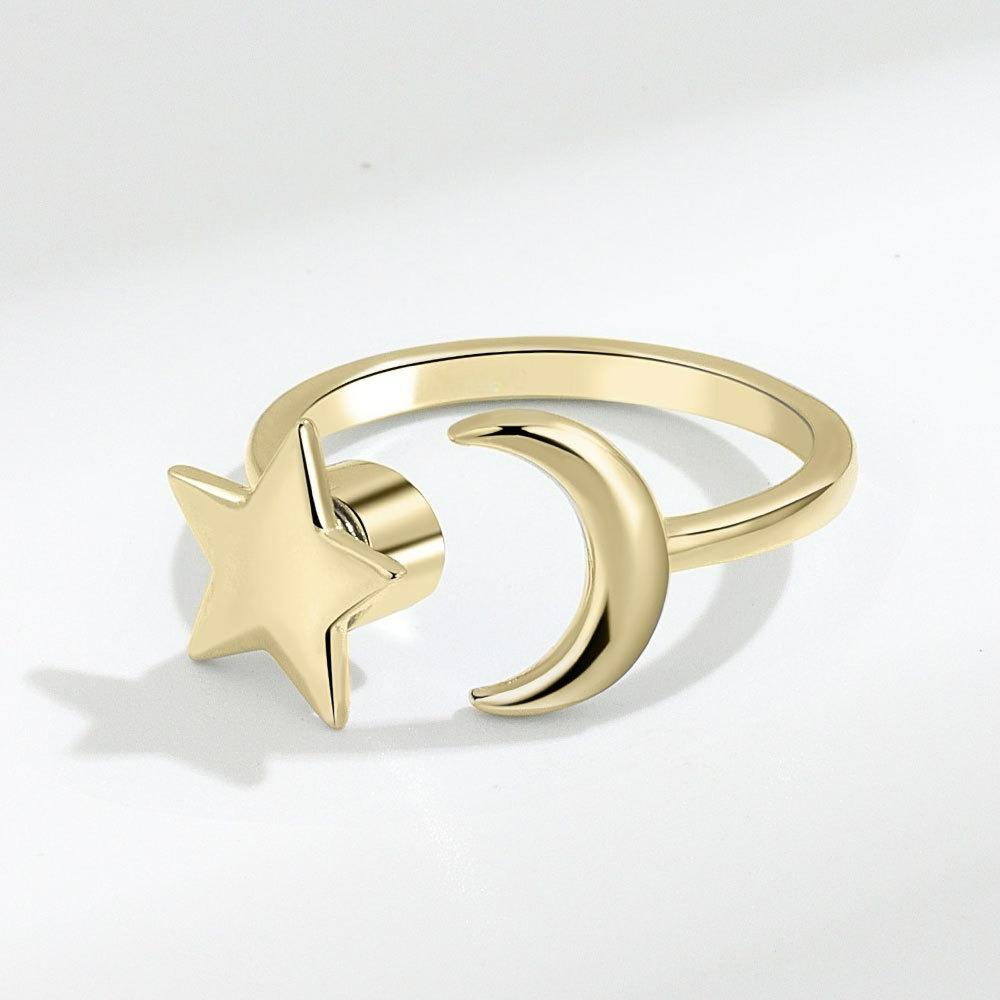 Star rotation ring, female opening rings, adjustable star-moon finger ring золотой