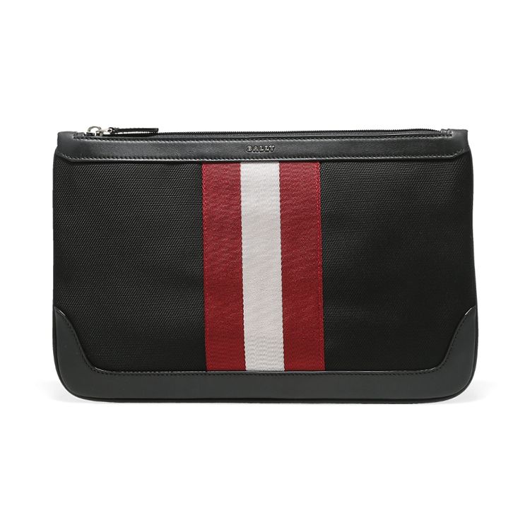 Bally Klassische Rot-Weiß gestreifte Leder-Clutch Tasche Groß Herren Clutch Schwarz 6226286