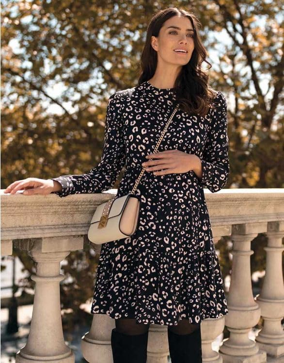 Seraphine PEARLA Casual Maternity Dress in Black Animal Print Women's