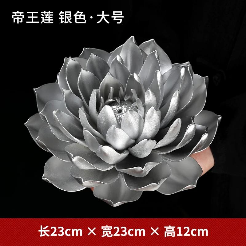 New Chinese Style Handmade Golden Emperor Lotus Figurine for Buddhist Decor with Zen Incense Burner Ceramic Miniatures