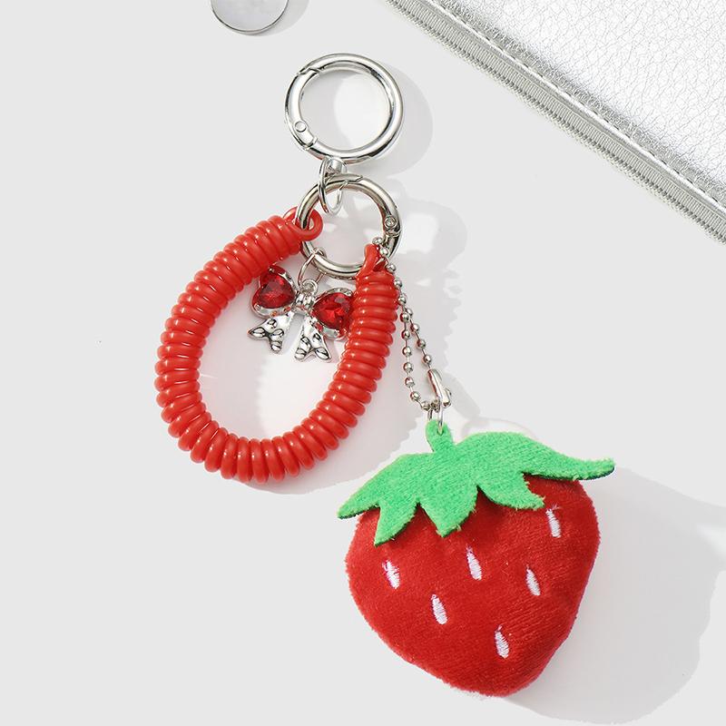 Korean Simulation Plush Strawberry Keychain Little Fresh Sweet Red Bow Keyring Pendant Bag Ornament Car Key Holder For Girl Gift