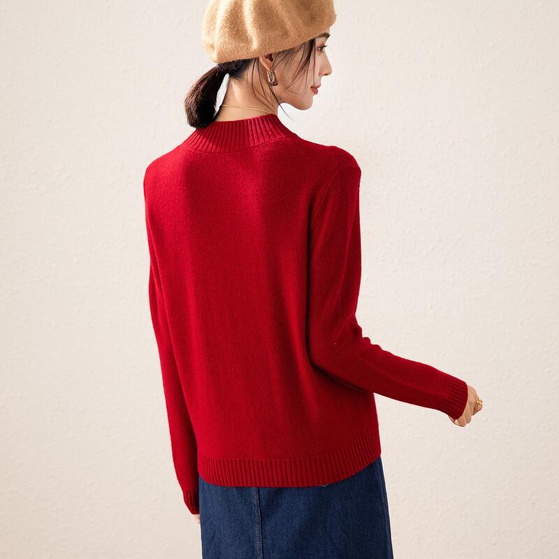 TUHUANG Women's Thick 100% Wool Christmas Jacquard Semi-High Collar Sweater