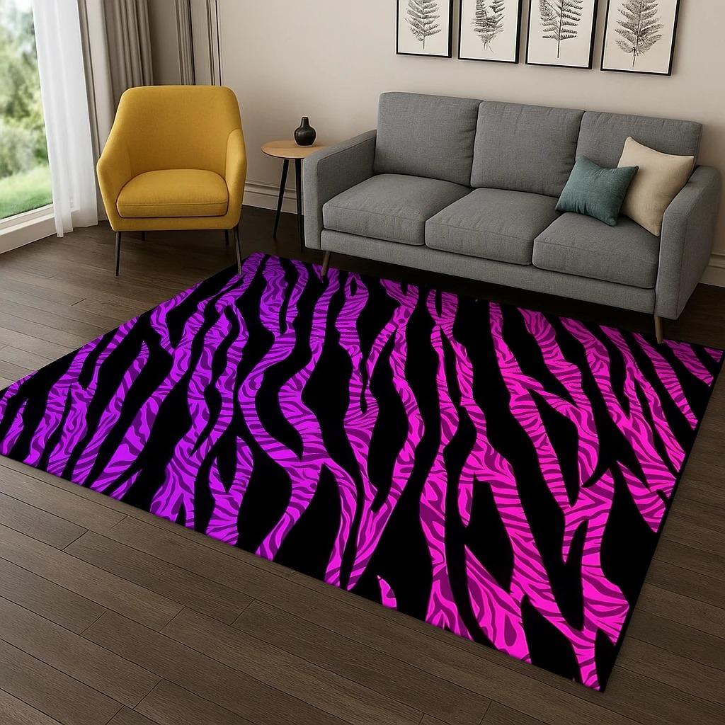 Kolorowy dywanik w paski zebry z nadrukiem leoparda do domu, sypialni, salonu, na sofę, wycieraczka, dekoracja sypialni, dywaniki