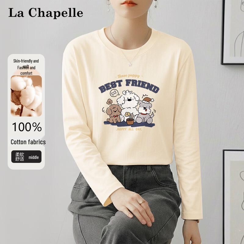 La Chapelle Women s 2026 Spring/Autumn Cotton Long Sleeve T-Shirt with Puppy Print L