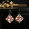 Western Wind Ethnic Wood Geometric Diamond Pattern Double-Sided Earrings