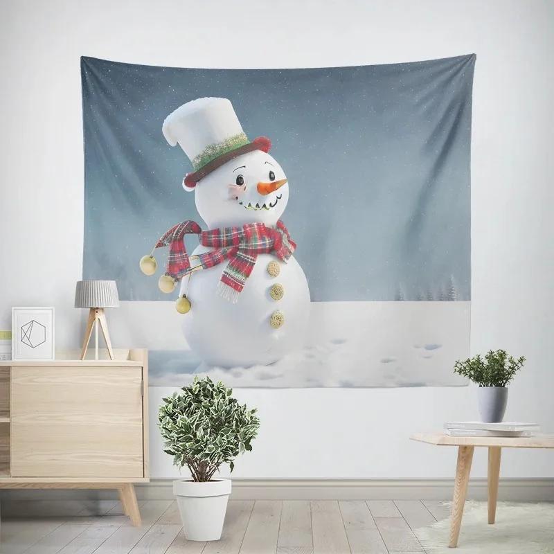 Christmas New Year Snowman Pattern Tapestry Living Room Sofa Home Decor Christmas Gift