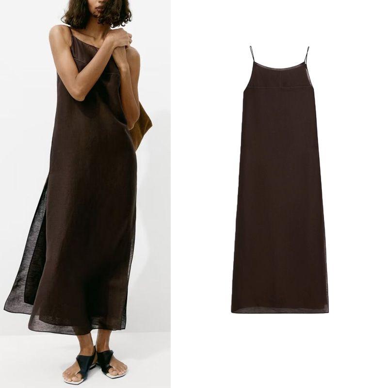 MD Spring New French Design High-End Temperament Vintage Brown Tulle Sling Fairy Dress Dress 6671100