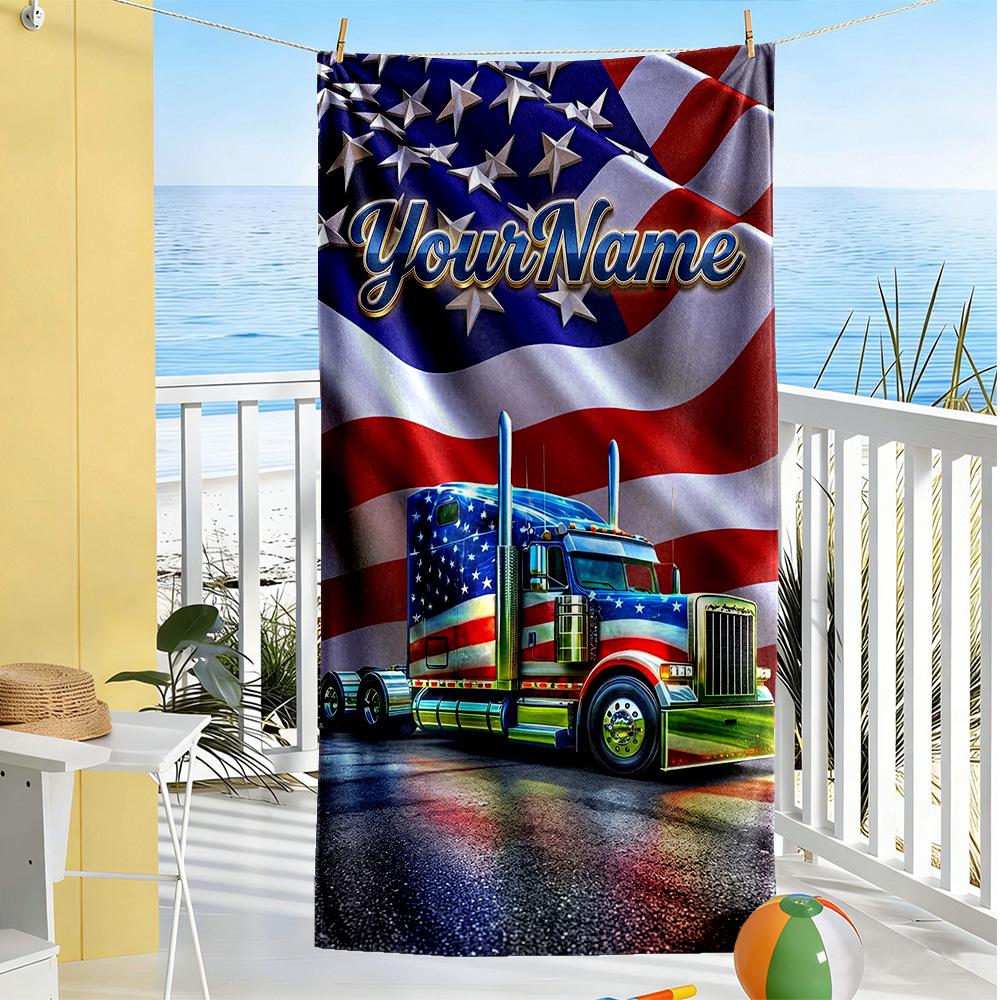 Kw Heavy Trucks Customize Text Beach Towel Super Soft Microfiber Quickdry Fabric Suitable for Swimming Gym Camping Yoga Vacation