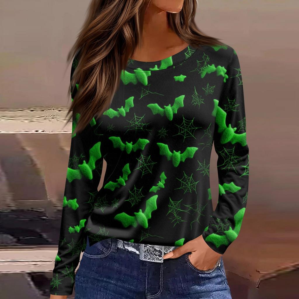 Damenmode, lässig, langärmelig, bedruckt, Rundhalsausschnitt, Pullover, Top, Bluse