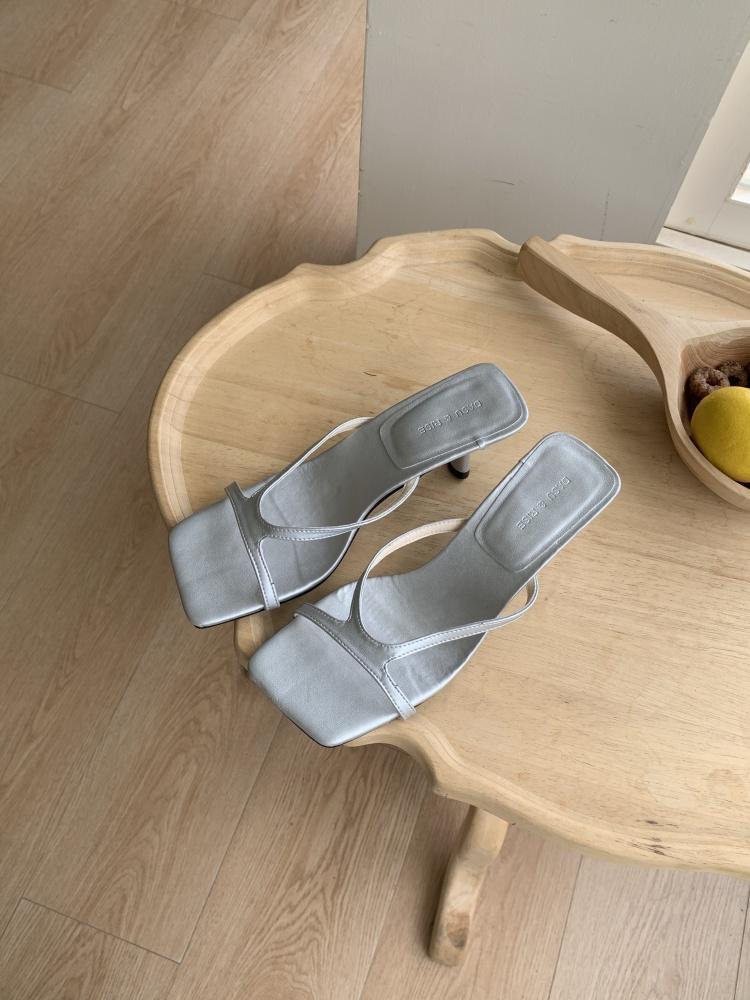 Fashion Women's Shoes Silver Thin Heels Ladies' Slippers Pantofle 2025 Slides Shoes Thin Heels Womens Slippers Outdoor Pantofle Slides 2
