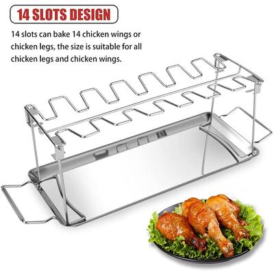 Stainless Steel Collapsible Barbecue Roaster Stand Tray Chicken Wing Leg Rack Grill with BBQ Pan Camping Barbecue Accessories