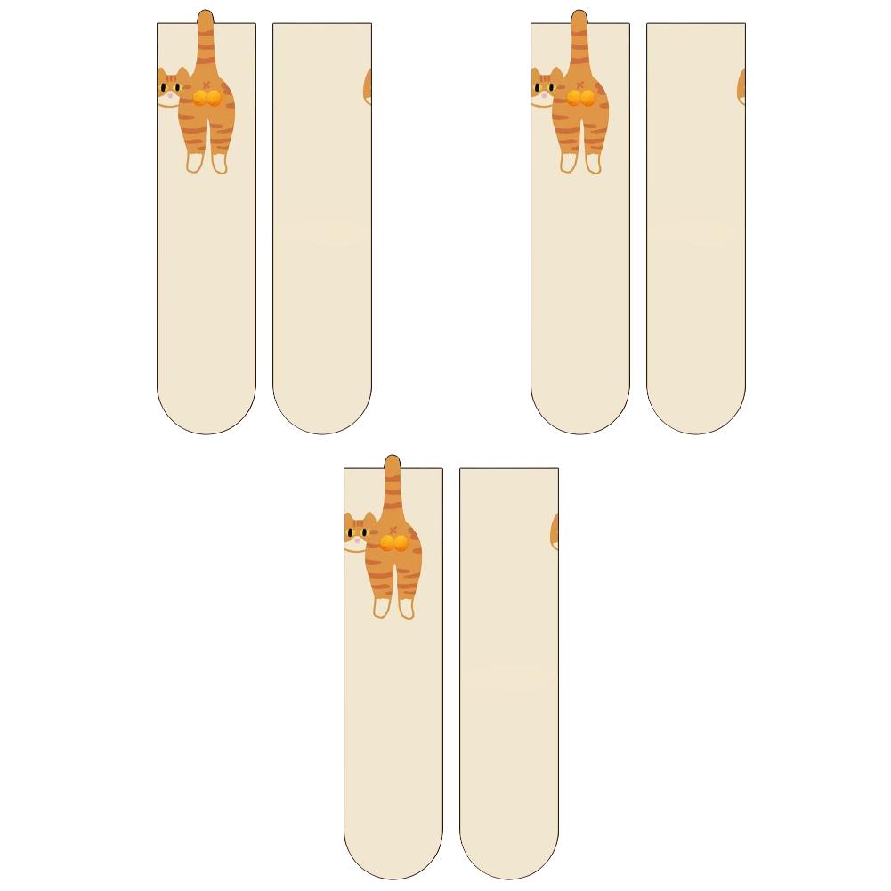 6-1Pairs Cartoon Cat Socks with Balls Comfortable Cat Socks with Fuzzy Balls Novelty Animal Crew Cotton Socks for Outdoor Sports