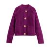 Women's Solid Color Coarse Needle Pocket Button Knit Cardigan Long Sleeved Sweater Jacket