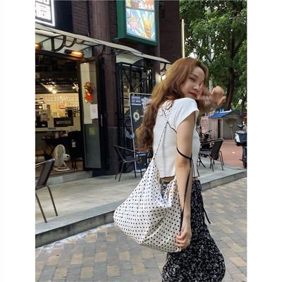 Sac en Toile Blanche à Pois Song Hye Qyo Sac de Voyage Grande Capacité Décontracté Sac à Bandoulière Nouveau