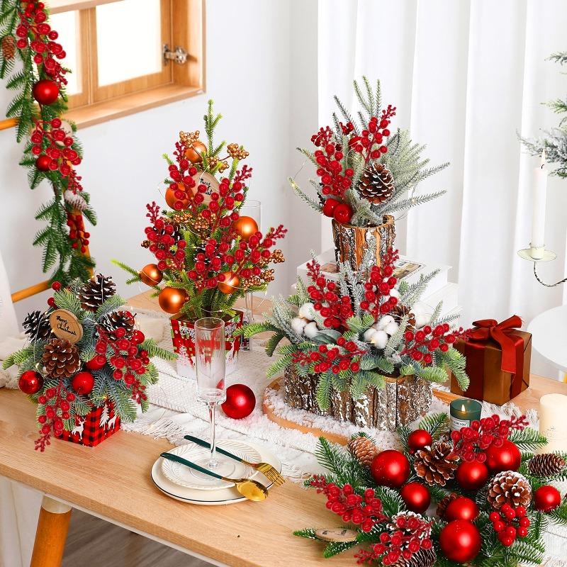 Christmas Red Artificial Berry Stems 15 Head Holly Berries Branches DIY Wreath Garland Xmas Tree Decoration Crafts Home Decors