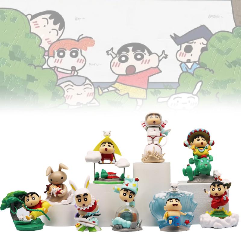 Adorable Crayon Shin-chan Classic Scene Figurine Set With 9 Unique Characters For Desk Display