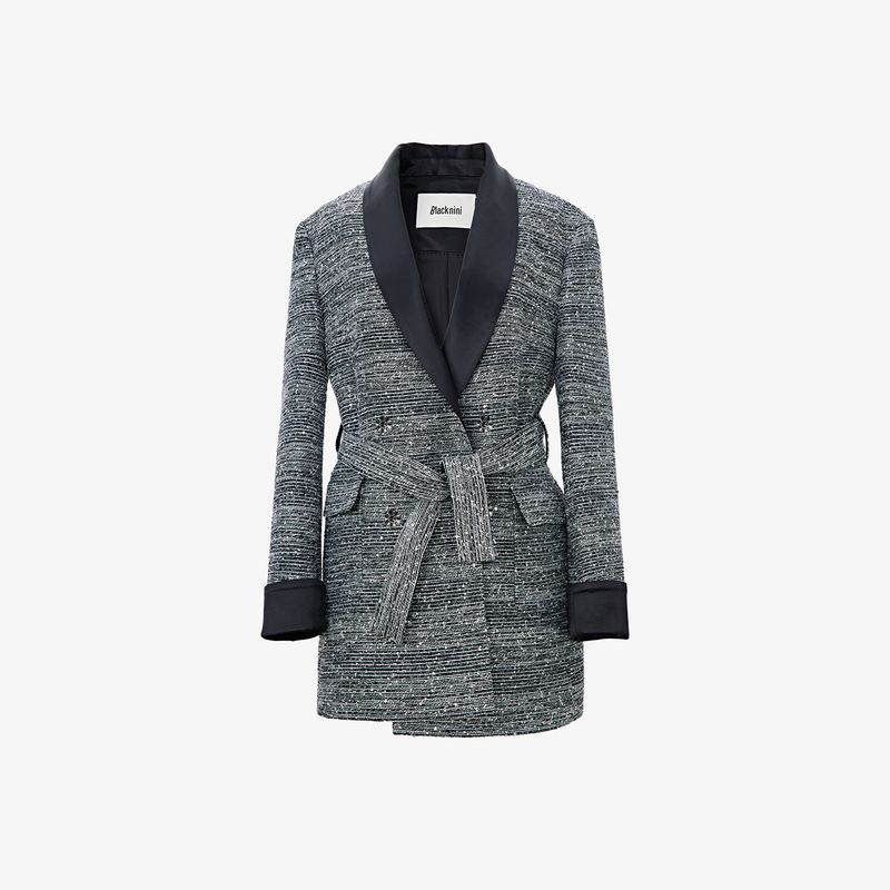 

Blacknini Инь Хуафу/ Дневной метеор Тяжелая промышленность Яркий шелк Цветочные бусины Пряжа Классический стиль Тренч Мэдлин Верхняя одежда Black M