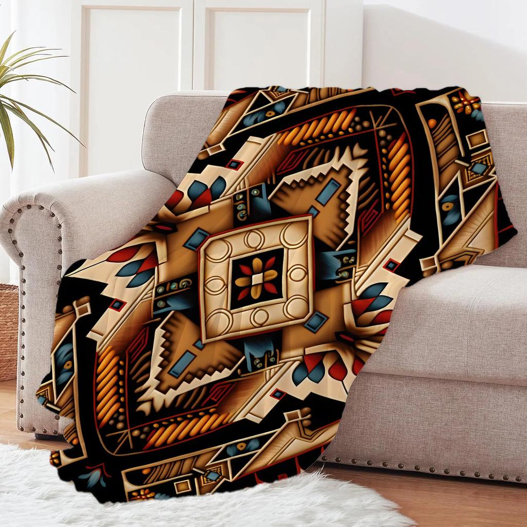 Flannel Throw Ethnic Patterns Print Blanket Super Soft Cozy Sofa Nap Blanket Home Perfect Home Gift for Her