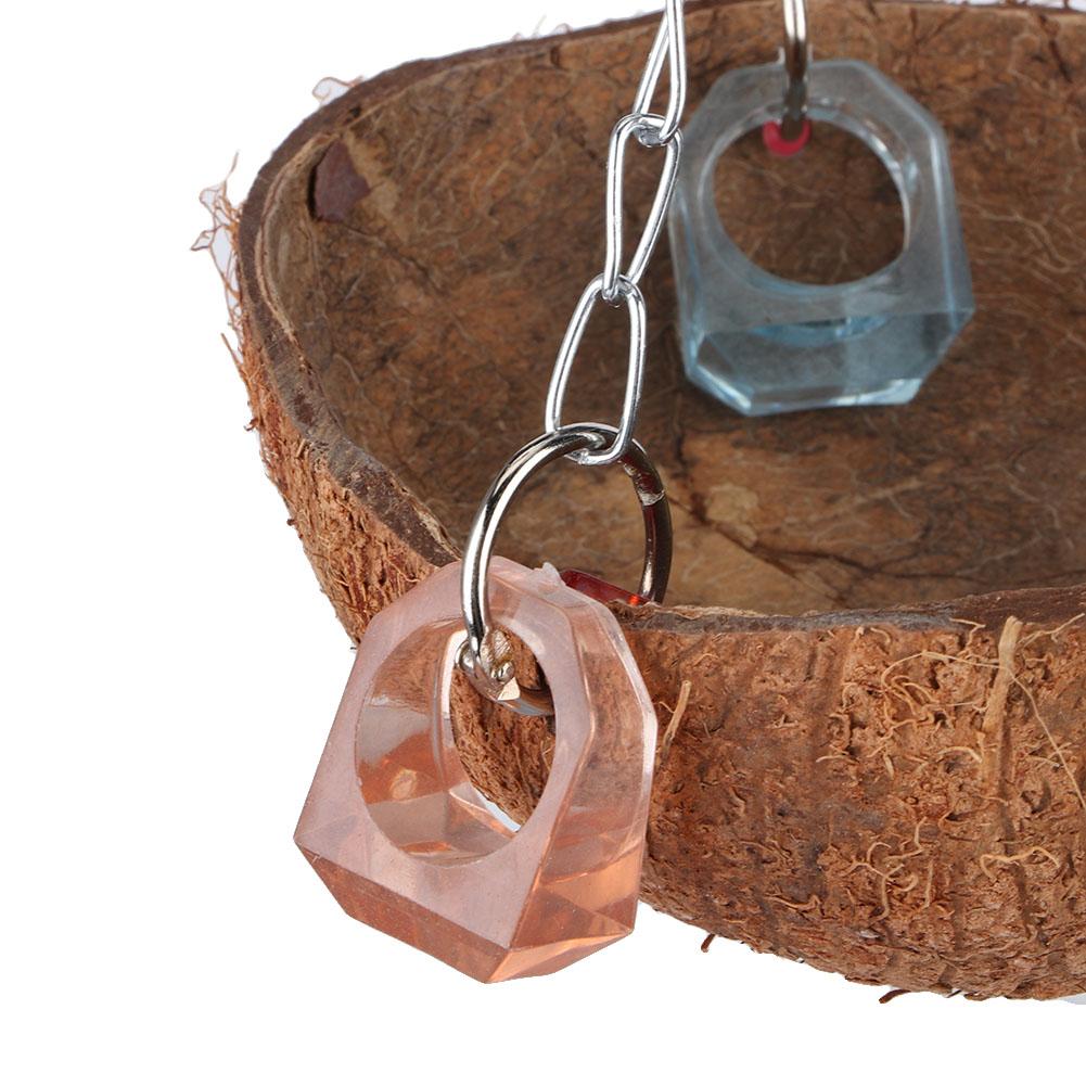 Pet Birds Toy Squirrel Coconut Shell Hanging Basket Sling with Acrylic Rings for Parrot Hammock