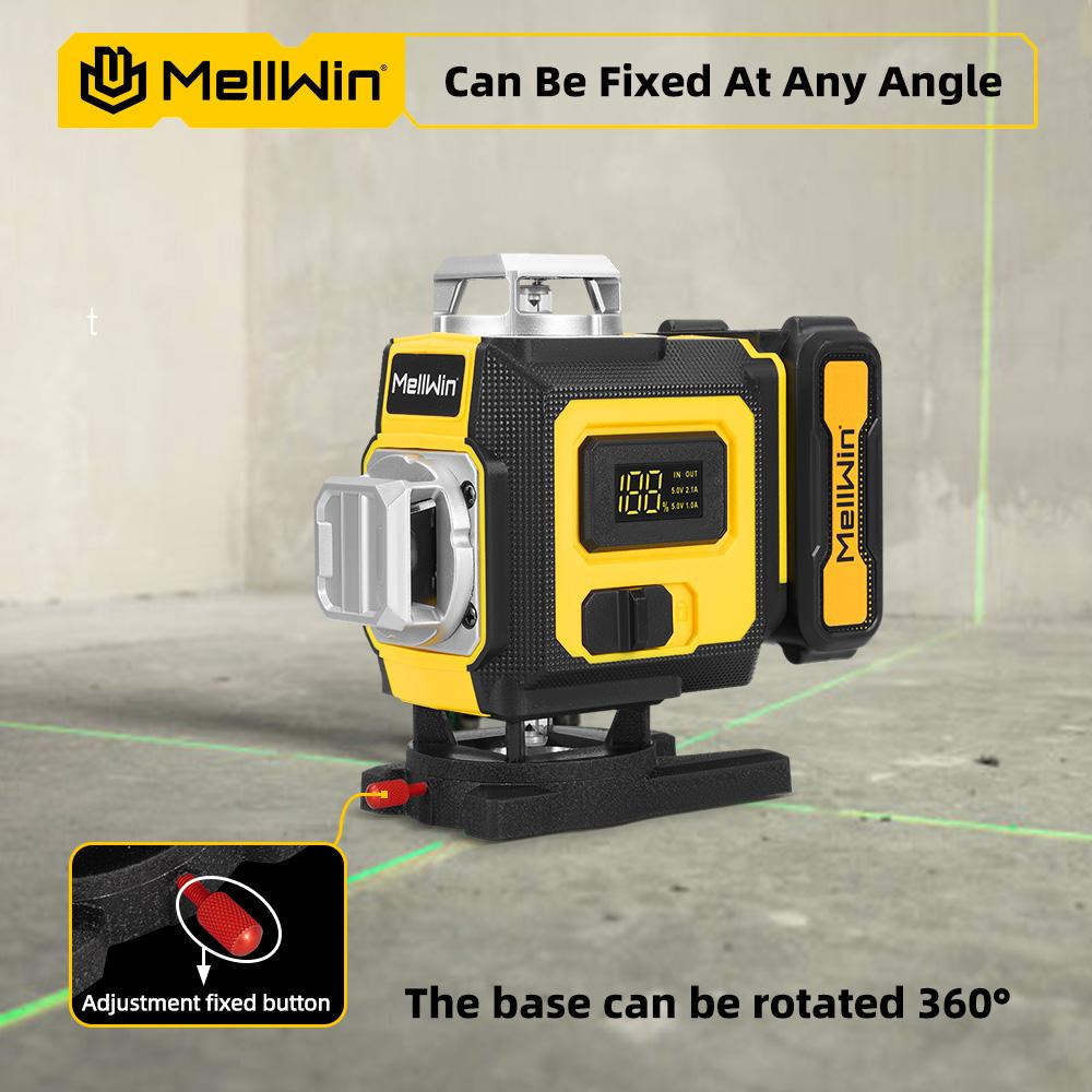 MELLWIN Professional 16 Lines 4D Laser Level with APP Remote Control – 360° Horizontal & Vertical Self-Leveling Green Beam Laser Tool