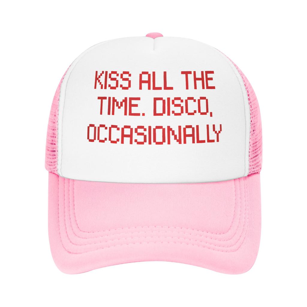 Kiss All The Time Disco Occasionally Mesh Sun Hats  Unisex Print Trucker Hat Spring Fashion Kpop Rock Baseball Caps