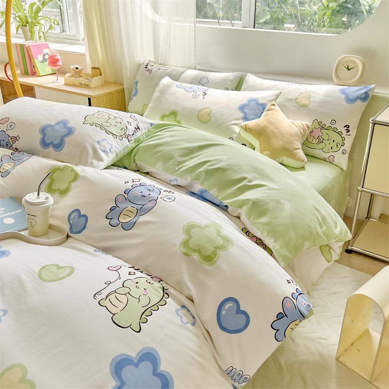 Bedding Four-piece Set, Cotton Pure Cotton Floral Quilt Cover, Bed Sheet Dormitory Three-piece Set