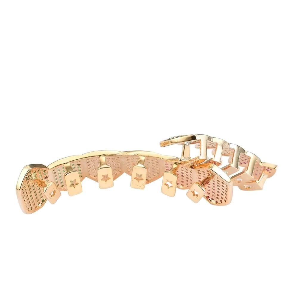 Multicolour Cubic Zircon Teeth Grillz Hip Hop Jewelry Gold Plated Iced Out Bling CZ Tooth Dents Grillz for Teeth Men Women